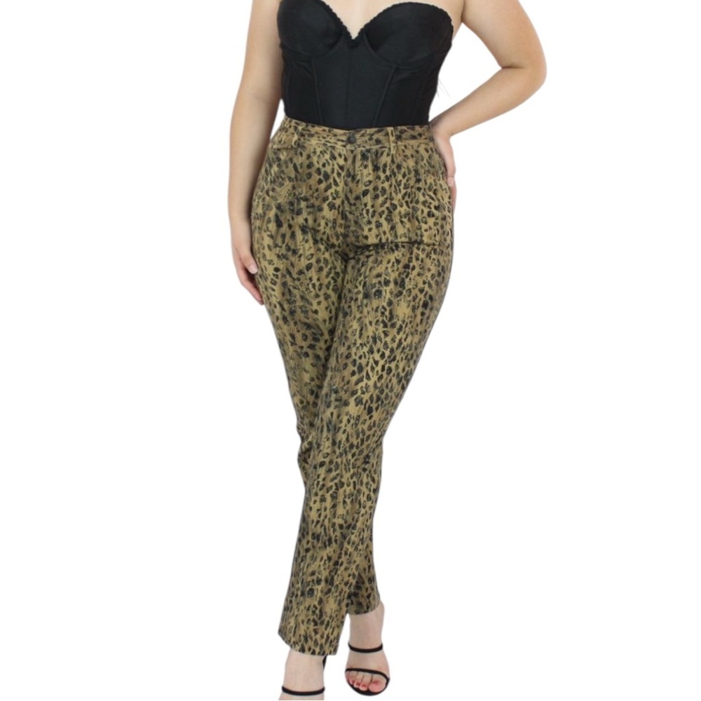 NWT Vintage Dana Buchman Animal Print Pants High Rise Safari Leopard Tan Size 12